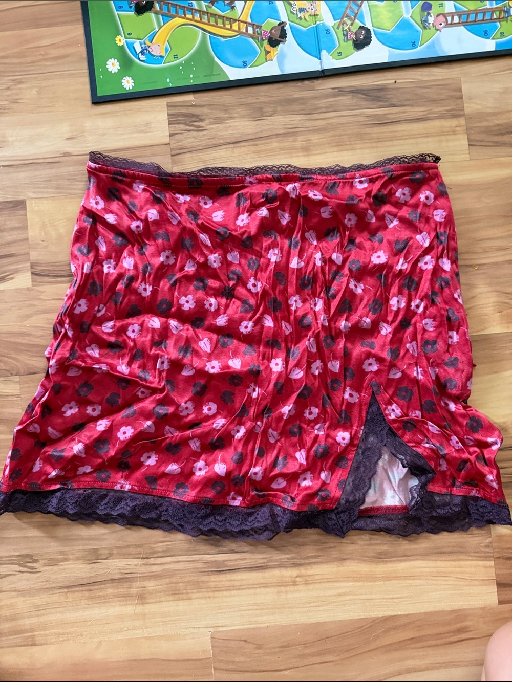 Anthropologie Maeve Red Floral Half Slip with Lace Trim